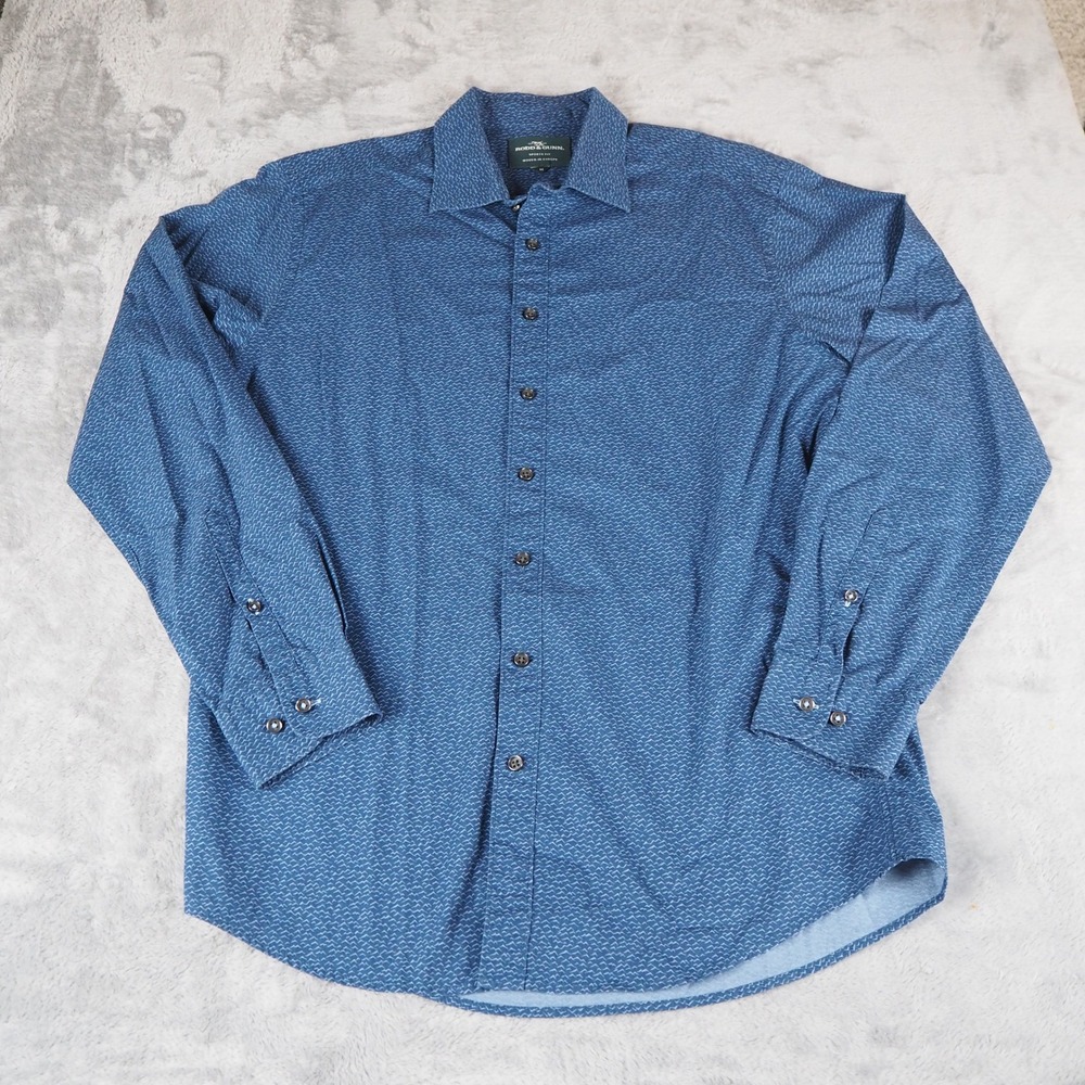 Rodd & Gunn Sports Fit Mens M Blue Long Sleeve Button Down 100%‎ Cotton